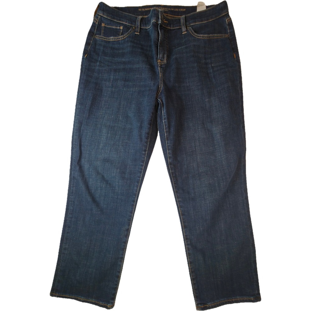 Chico's So Slimming Girlfriend Slim Leg Crop Jeans Women 10 Blue Dark Wash Denim